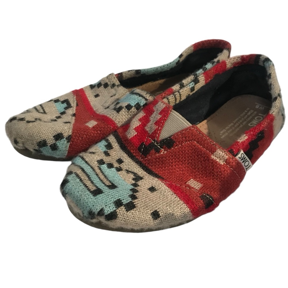 Tom's size 6 Gray Knit Sweater Ethnic Native Navajo Print Shoes Slip On Flats - Picture 7 of 7